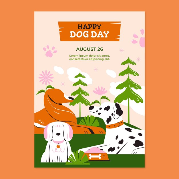 Plantilla de póster vertical plana para la celebración del día internacional del perro