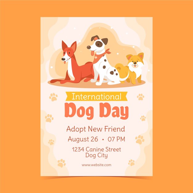 Plantilla de póster vertical plana para la celebración del día internacional del perro