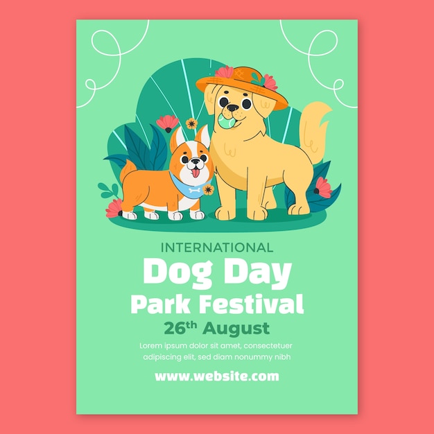 Plantilla de póster vertical plana para la celebración del día internacional del perro