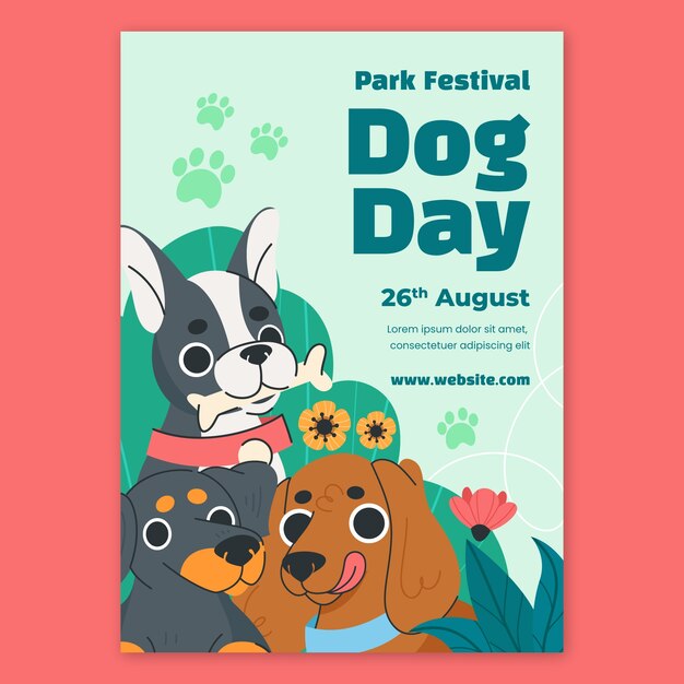 Plantilla de póster vertical plana para la celebración del día internacional del perro