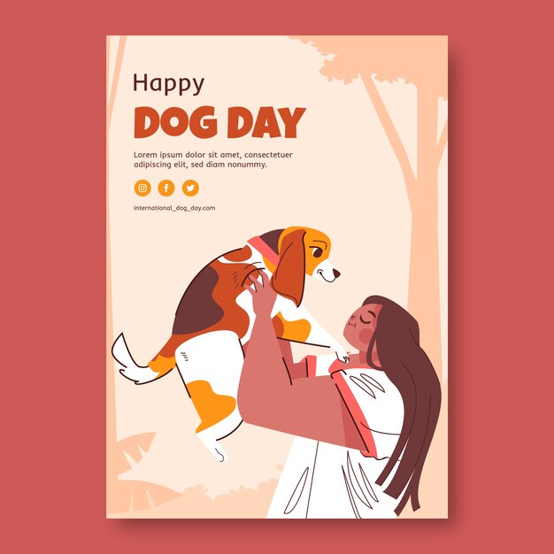 Plantilla de póster vertical plana para la celebración del día internacional del perro