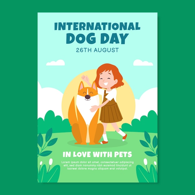 Plantilla de póster vertical plana para la celebración del día internacional del perro