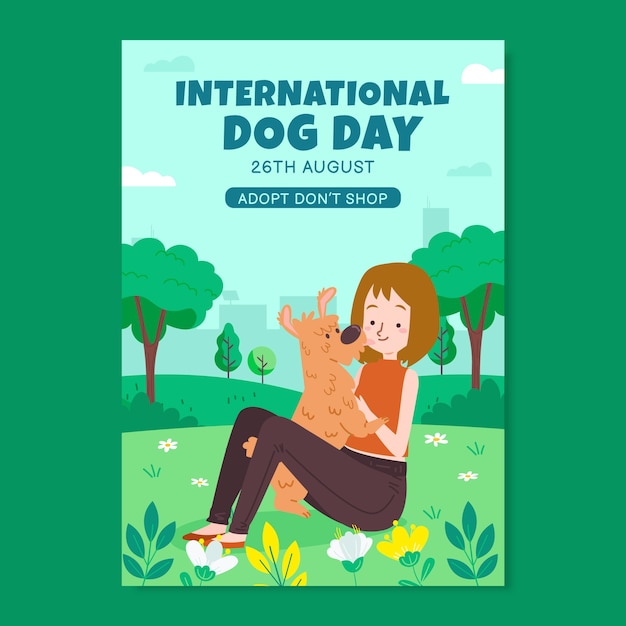 Vector gratuito plantilla de póster vertical plana para la celebración del día internacional del perro