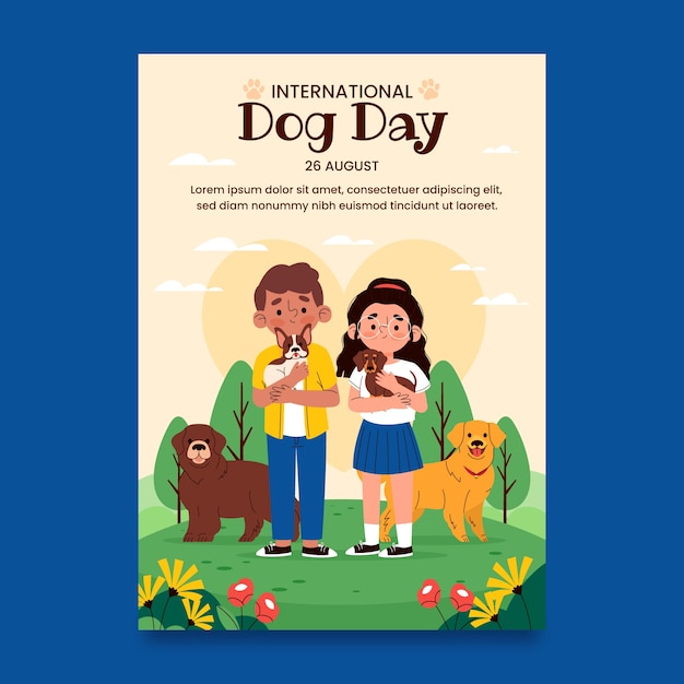 Vector gratuito plantilla de póster vertical plana para la celebración del día internacional del perro