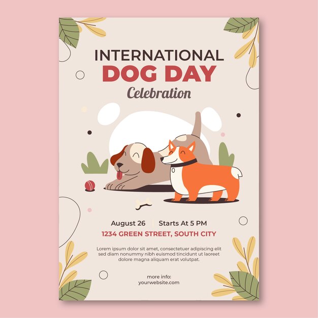 Vector gratuito plantilla de póster vertical plana para la celebración del día internacional del perro