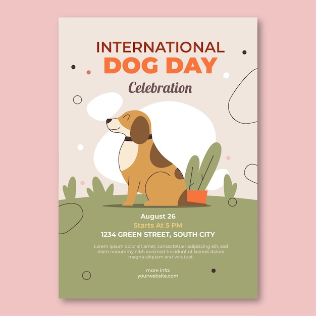 Vector gratuito plantilla de póster vertical plana para la celebración del día internacional del perro