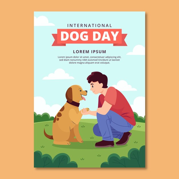 Plantilla de póster vertical plana para la celebración del día internacional del perro