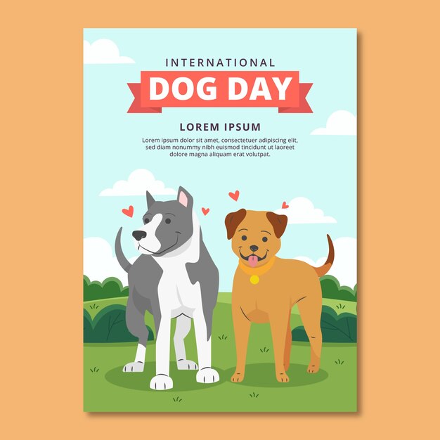 Plantilla de póster vertical plana para la celebración del día internacional del perro