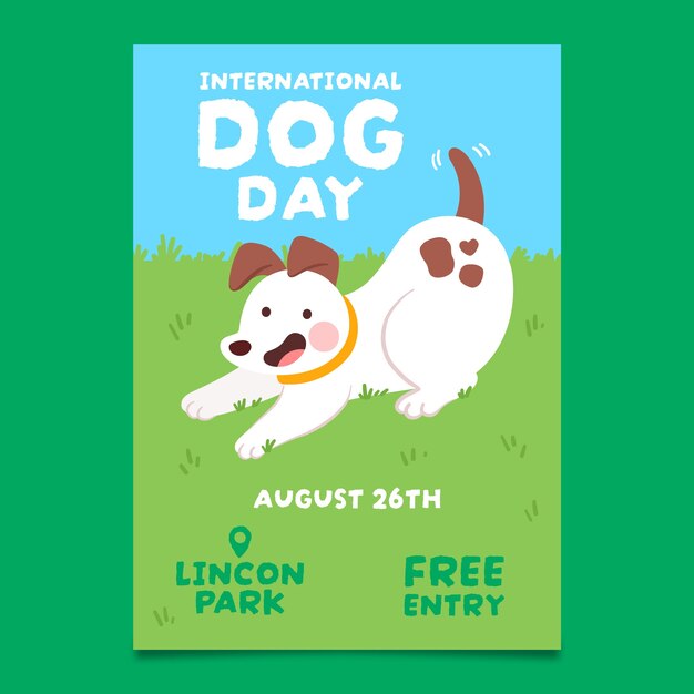 Plantilla de póster vertical plana para la celebración del día internacional del perro