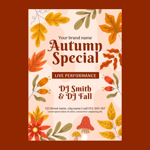 Plantilla de póster vertical plana para celebración de otoño