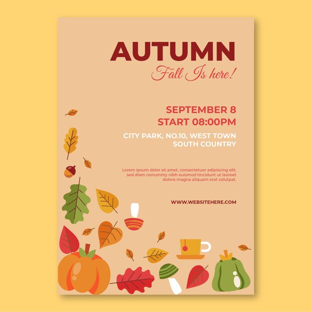 Plantilla de póster vertical plana para celebración de otoño