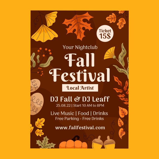 Plantilla de póster vertical plana para celebración de otoño