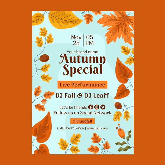 Plantilla de póster vertical plana para celebración de otoño
