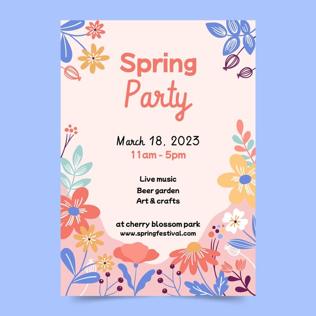 Plantilla de póster vertical plana para celebración de primavera
