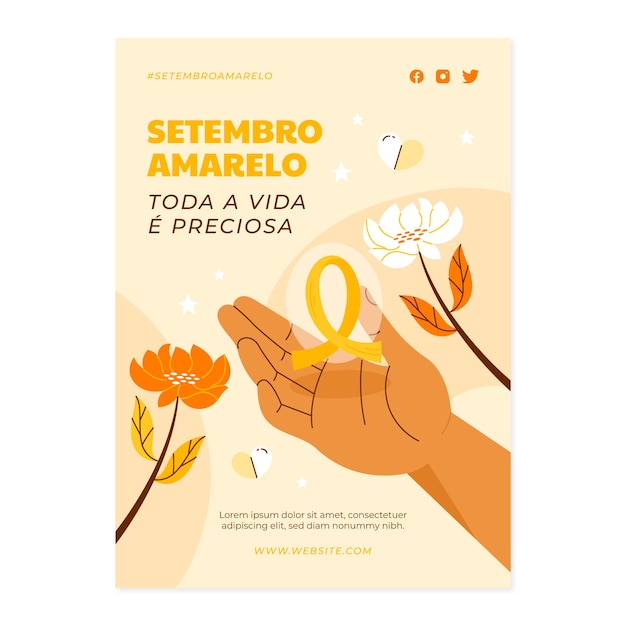 Vector gratuito plantilla de póster vertical plana para la concienciación del mes brasileño de prevención del suicidio