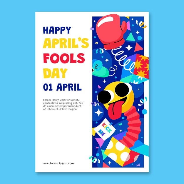 plantilla de póster vertical plana para el día del tonto de abril