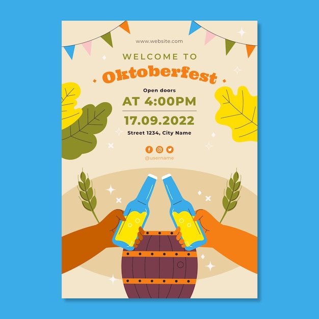 Vector gratuito plantilla de póster vertical plana para el festival de oktoberfest