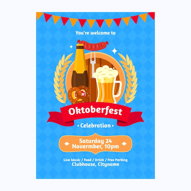 Vector gratuito plantilla de póster vertical plana para el festival de oktoberfest