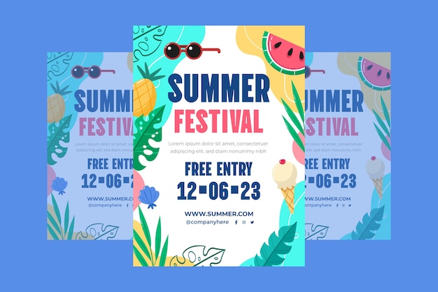 Plantilla de póster vertical plana para festival de verano