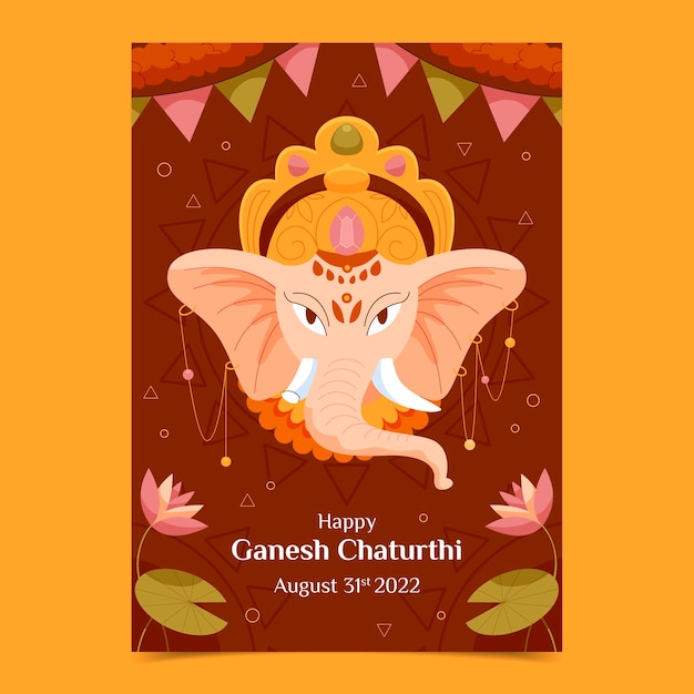 Plantilla de póster vertical plana de ganesh chaturthi con elefante