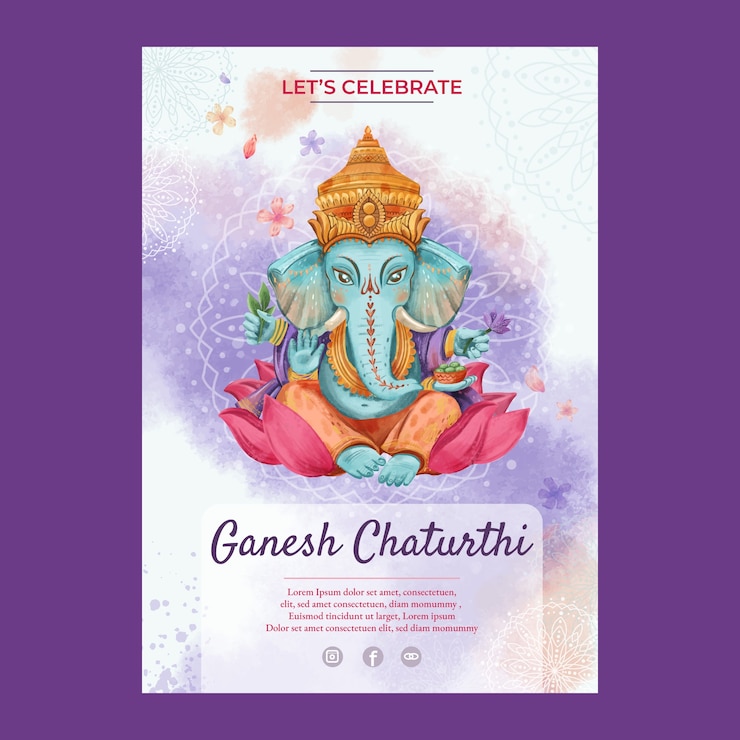 Vector gratuito plantilla de póster vertical plana de ganesh chaturthi
