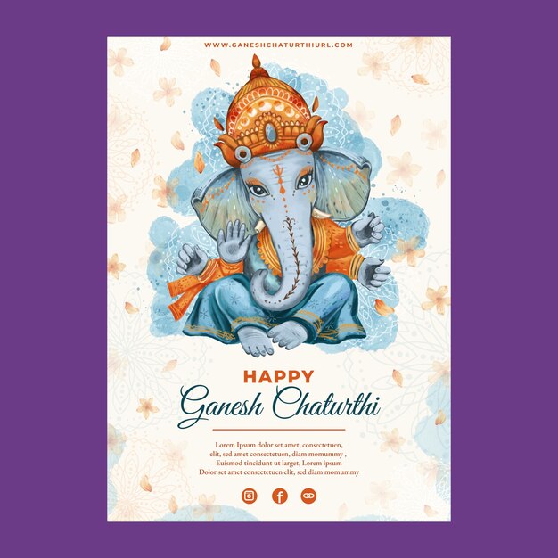 Plantilla de póster vertical plana de ganesh chaturthi