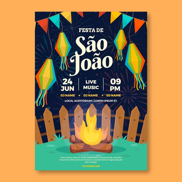 Plantilla de póster vertical plana de sao joao