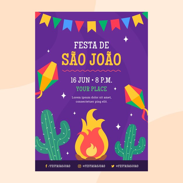 Plantilla de póster vertical plana de sao joao