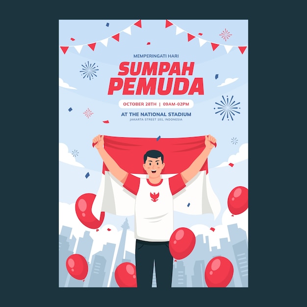 plantilla de póster vertical plana para el sumpah pemuda indonesio