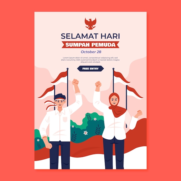 plantilla de póster vertical plana para el sumpah pemuda indonesio