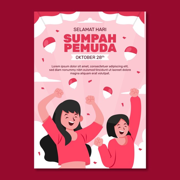 plantilla de póster vertical plana para el sumpah pemuda indonesio