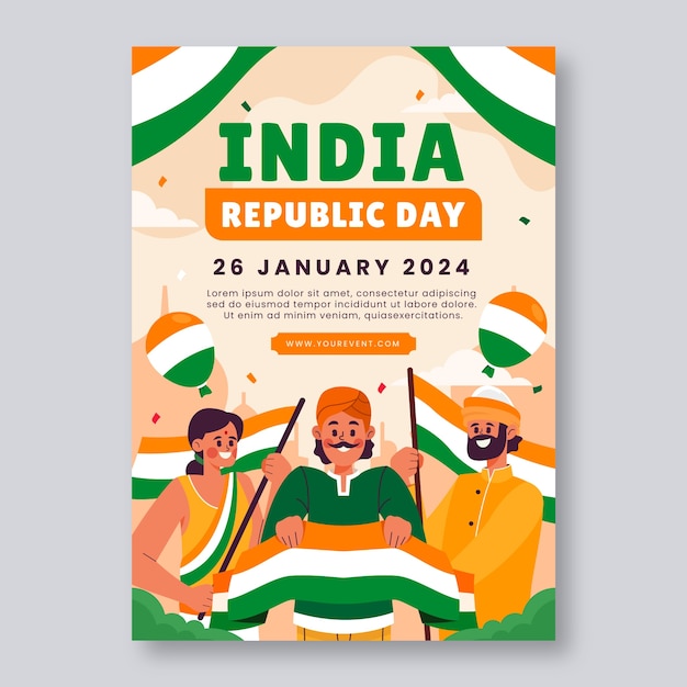 Vector gratuito plantilla de póster vertical plana para las vacaciones del día de la república de la india