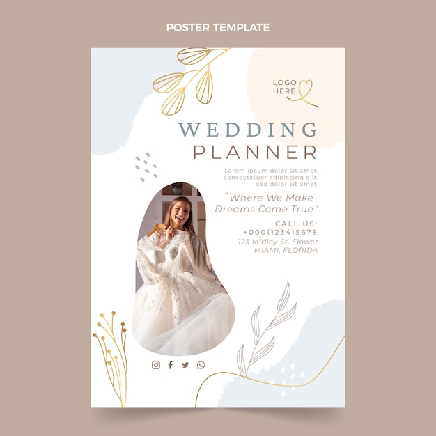 Vector gratuito plantilla de póster vertical de planificador de bodas plano