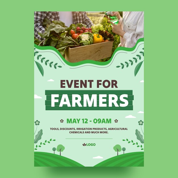 Plantilla de póster vertical plano para la agricultura y la agricultura.