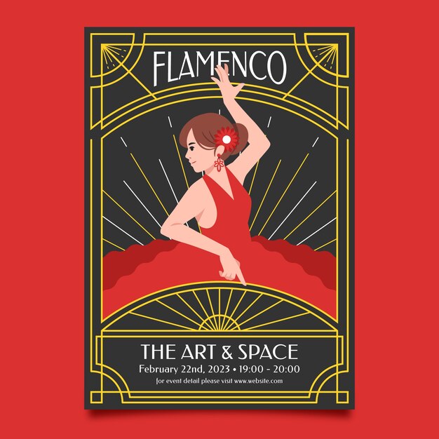 Plantilla de póster vertical plano con bailarina de flamenco