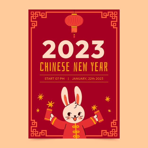 Vector gratuito plantilla de póster vertical plano para la celebración del año nuevo chino