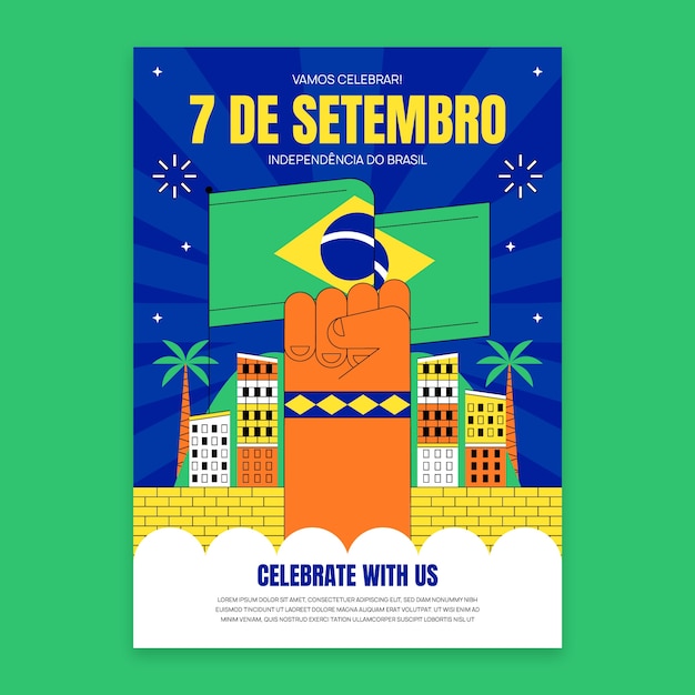 Vector gratuito plantilla de póster vertical plano para la celebración del día de la independencia de brasil