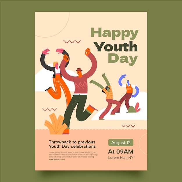 Plantilla de póster vertical plano para la celebración del día internacional de la juventud