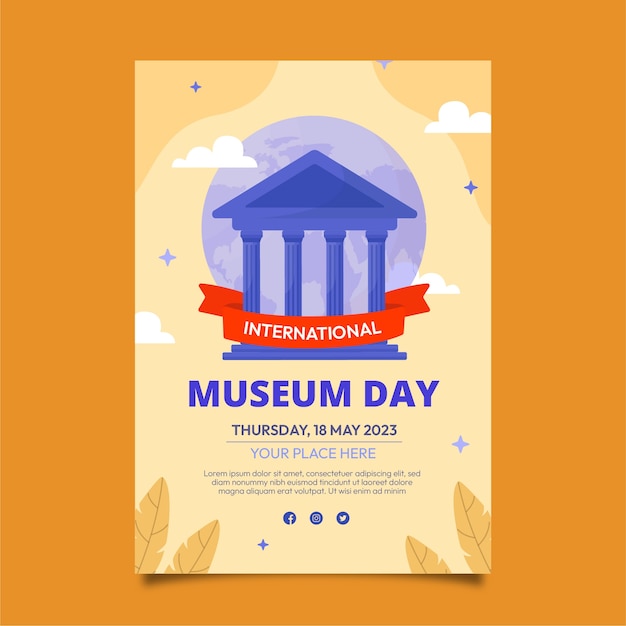 Plantilla de póster vertical plano para la celebración del día internacional de los museos