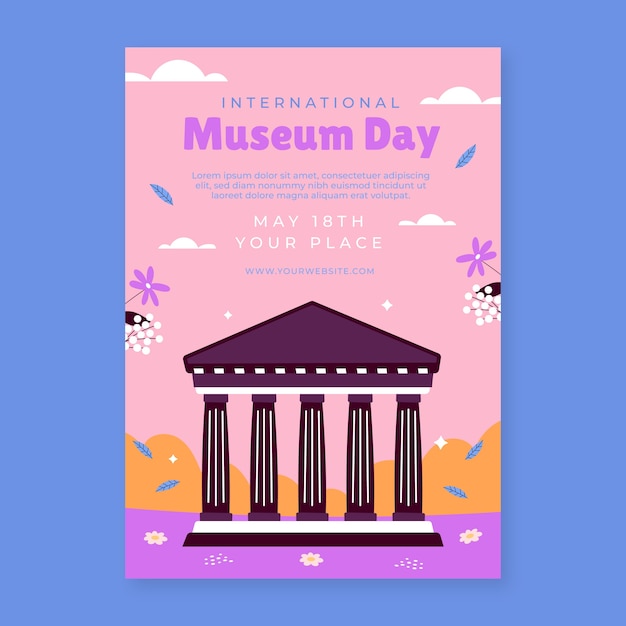 Plantilla de póster vertical plano para la celebración del día internacional de los museos