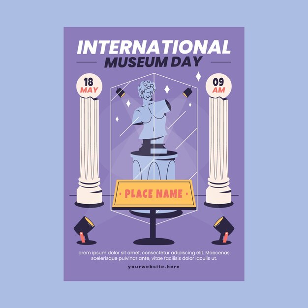 Plantilla de póster vertical plano para la celebración del día internacional de los museos