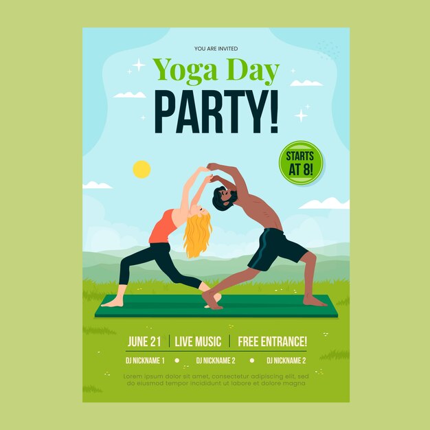 Plantilla de póster vertical plano para la celebración del día internacional del yoga