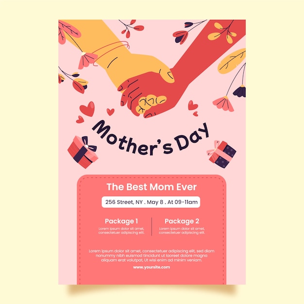 Plantilla de póster vertical plano para la celebración del día de la madre