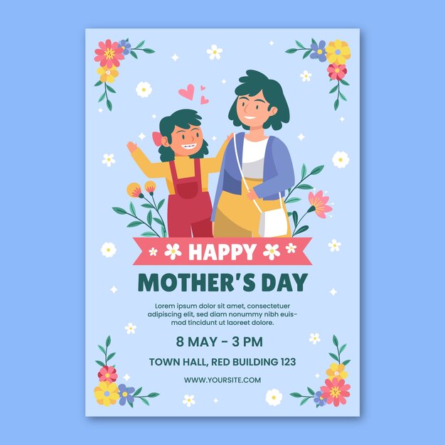 Vector gratuito plantilla de póster vertical plano para la celebración del día de la madre