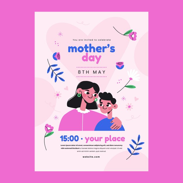 Plantilla de póster vertical plano para la celebración del día de la madre