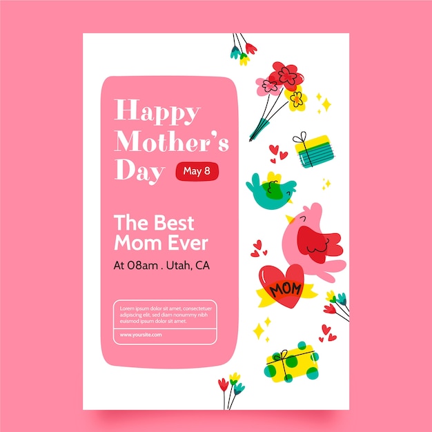 Plantilla de póster vertical plano para la celebración del día de la madre