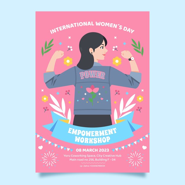 Plantilla de póster vertical plano celebración del día de la mujer