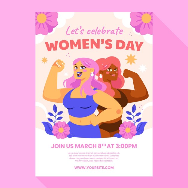Plantilla de póster vertical plano celebración del día de la mujer