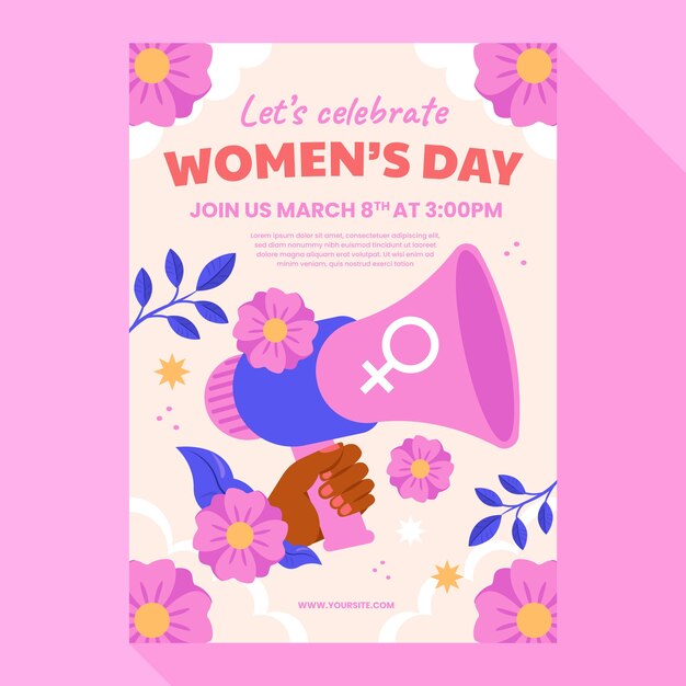 Plantilla de póster vertical plano celebración del día de la mujer