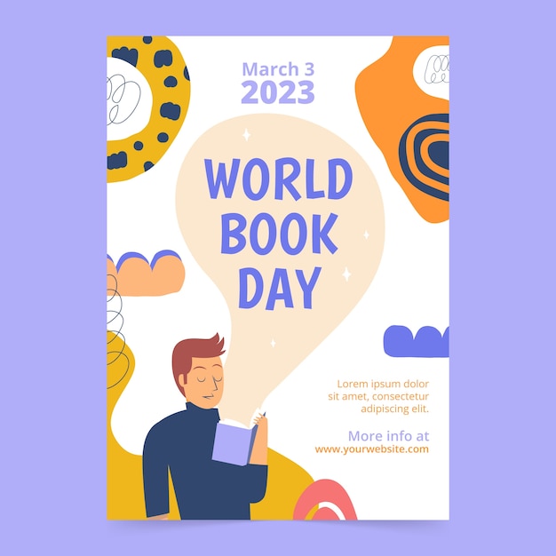 Vector gratuito plantilla de póster vertical plano para la celebración del día mundial del libro